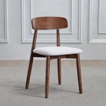 Scandinavian Wooden Low Back Upholstered Dining Chair Image - 10