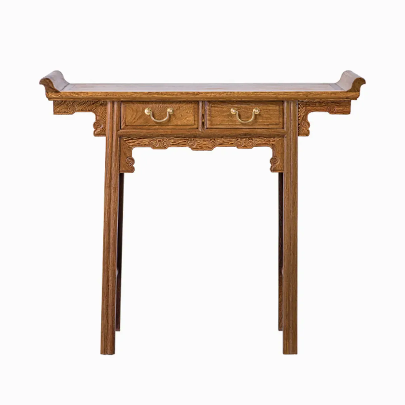 Oriental Brown Wooden Console Table with Drawers Image - 9