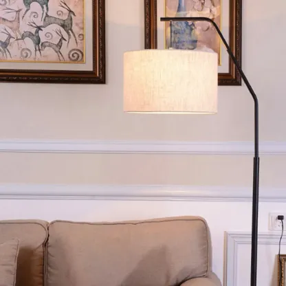 Black Traditional Floor Lamp with White Pleated Fabric Shade Image - 14