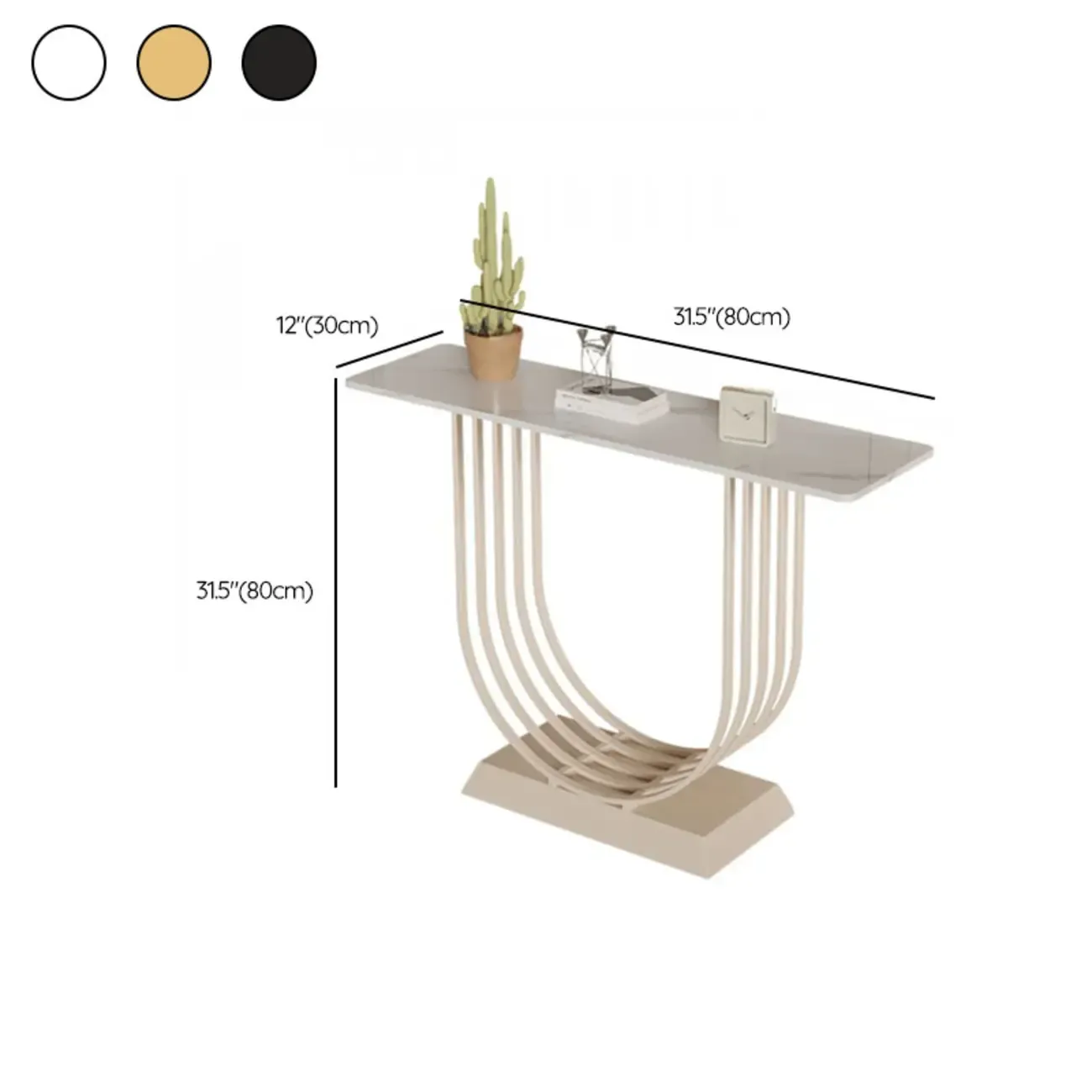 Narrow Stone Top Console Table with U-Shaped Base #size