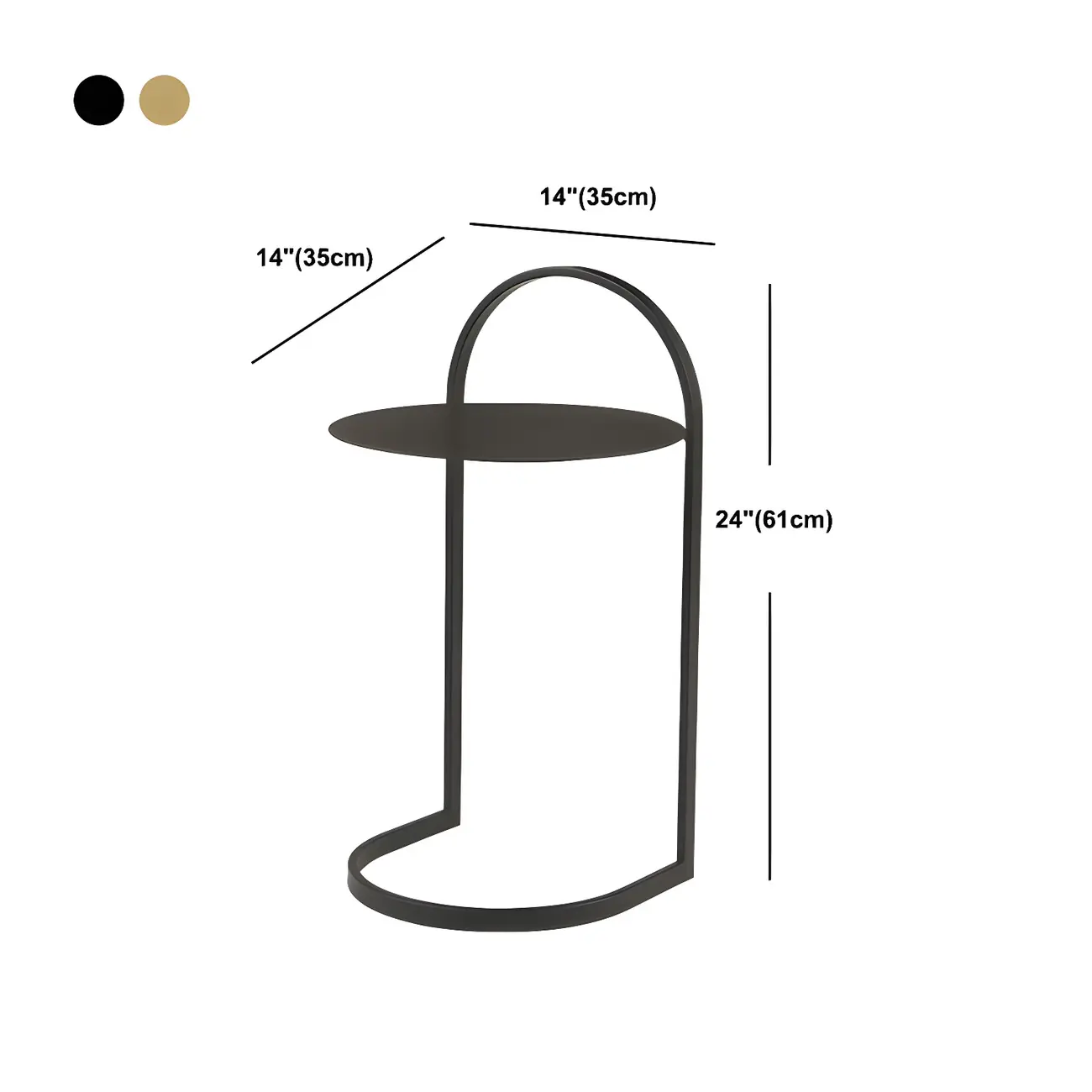 Simple Round Metal Bedside Table in Black with Shelf  #size | homeyfad