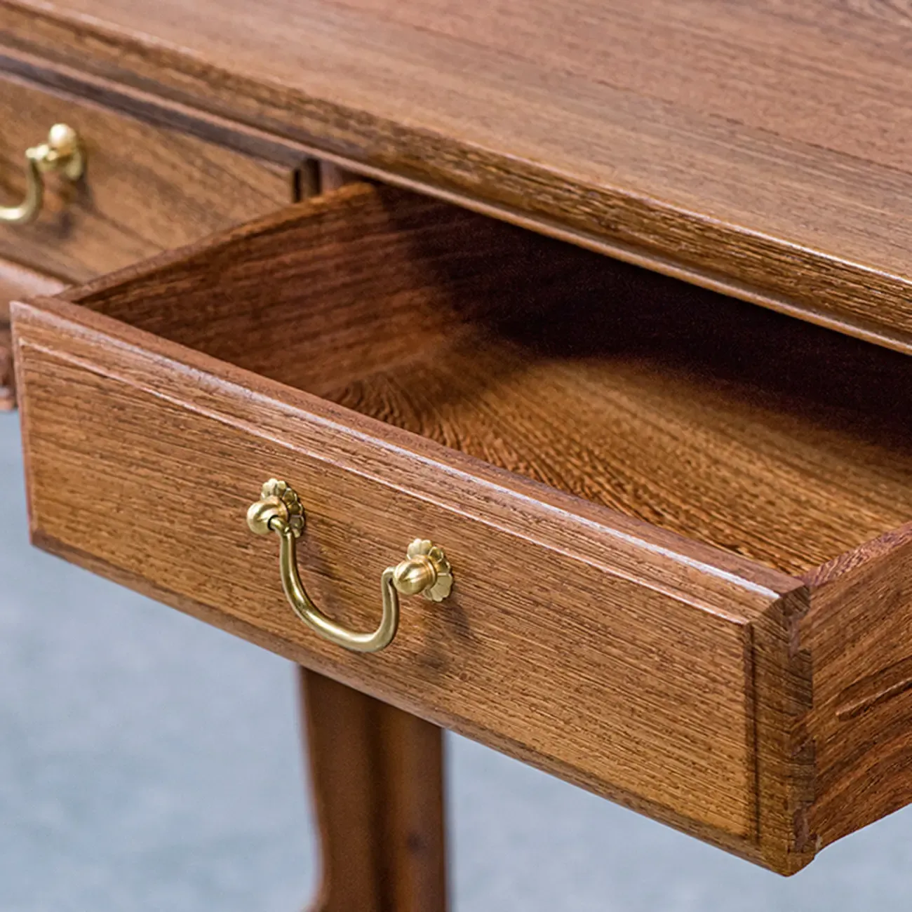 Oriental Brown Wooden Console Table with Drawers Image - 10