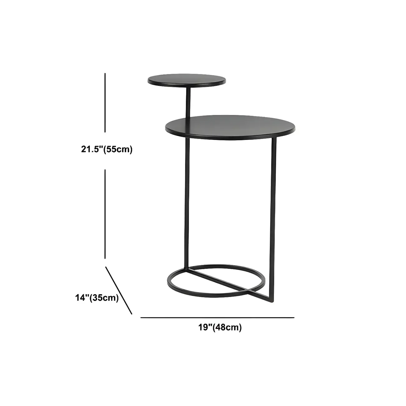 Simple Round Metal Bedside Table in Black with Shelf Image - 21