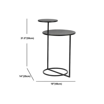 Simple Round Metal Bedside Table in Black with Shelf  Image - 21