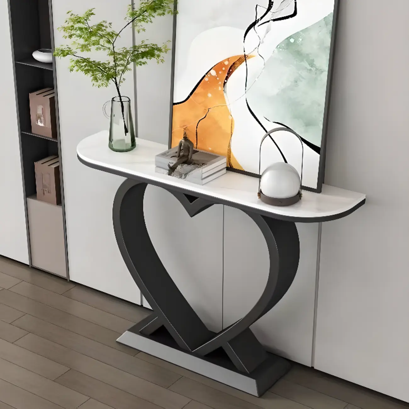 Glam Stone Top Console Table with Gold Heart Base Image - 2 | homeyfad