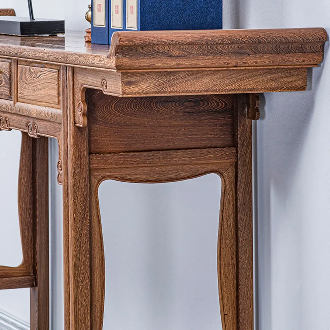 Oriental Brown Wooden Console Table with Drawers Image - 11