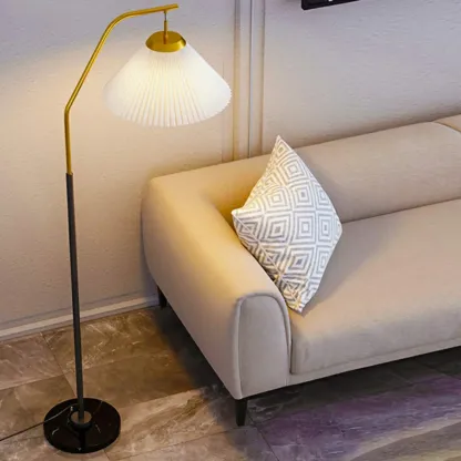 Black Traditional Floor Lamp with White Pleated Fabric Shade Image - 17