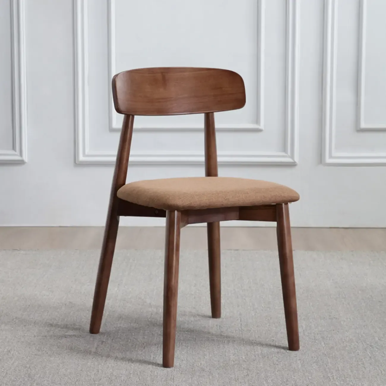 Scandinavian Wooden Low Back Upholstered Dining Chair Image - 13