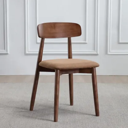 Scandinavian Wooden Low Back Upholstered Dining Chair Image - 13