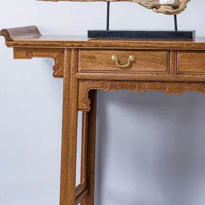 Oriental Brown Wooden Console Table with Drawers Image - 12