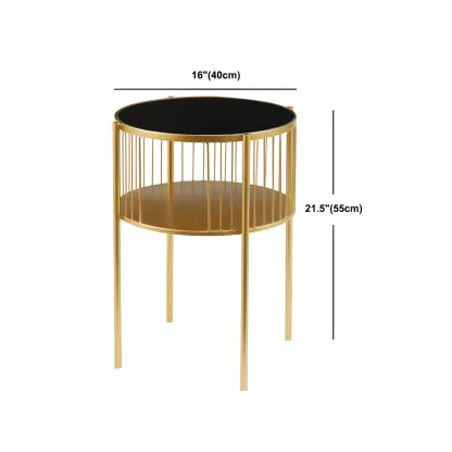 Simple Round Metal Bedside Table in Black with Shelf  Image - 24