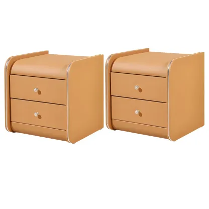 Stylish Leather Round Edge Bedside Table with 2 Drawers in Blue Image - 39