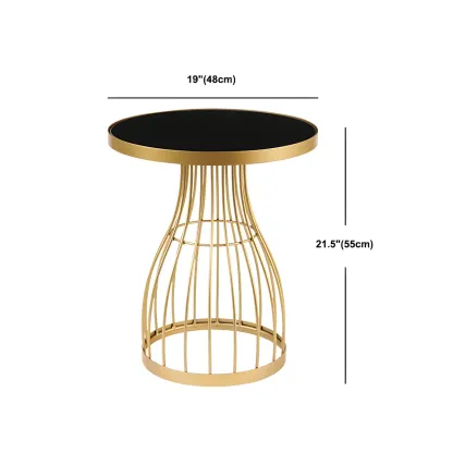 Simple Round Metal Bedside Table in Black with Shelf  Image - 25