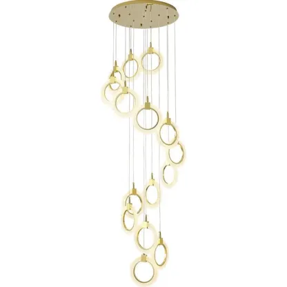 Customizable Gold Ring LED Cluster Pendant Light for Staircase Image - 5