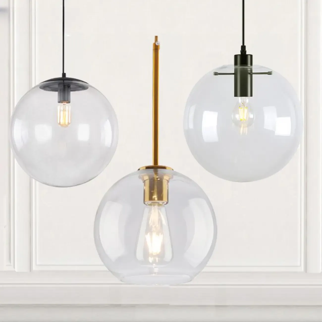 Contemporary Clear Glass Bubble Shape LED Pendant Light for Living Room Image - 1