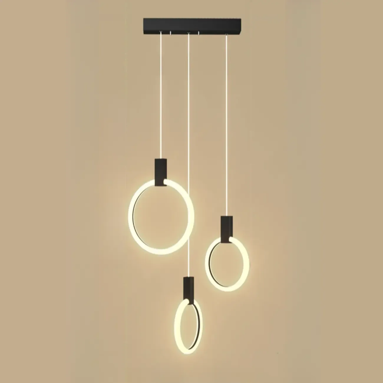 Customizable Gold Ring LED Cluster Pendant Light for Staircase Image - 6
