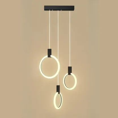 Customizable Gold Ring LED Cluster Pendant Light for Staircase Image - 6
