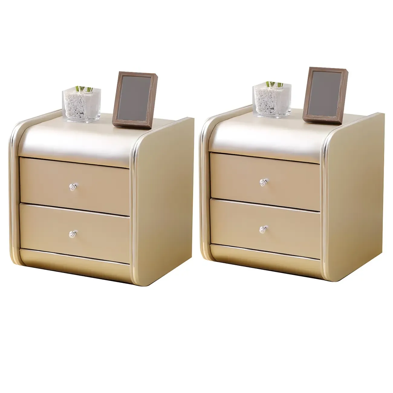 Stylish Leather Round Edge Bedside Table with 2 Drawers in Blue Image - 41