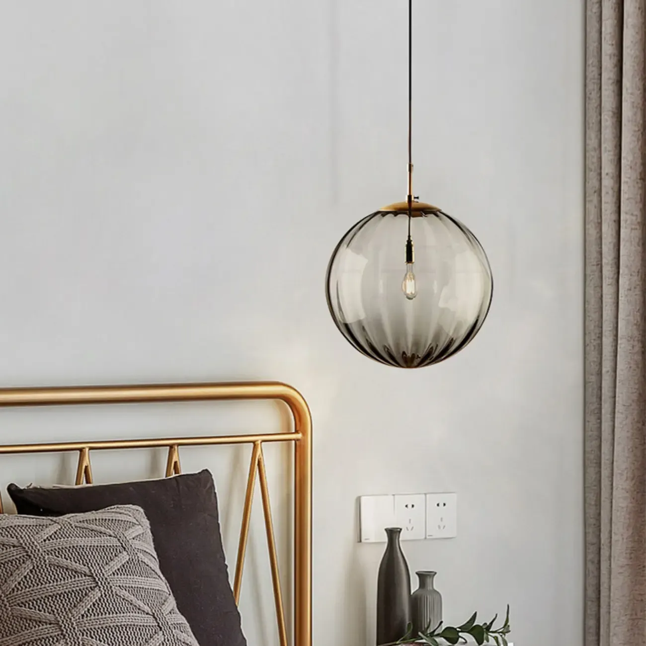 Modern Smoky Glass LED Globe Pendant Light Design for Bedroom Image - 1