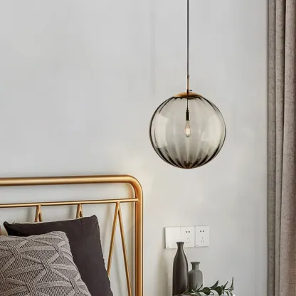 Modern Smoky Glass LED Globe Pendant Light Design for Bedroom Image - 1