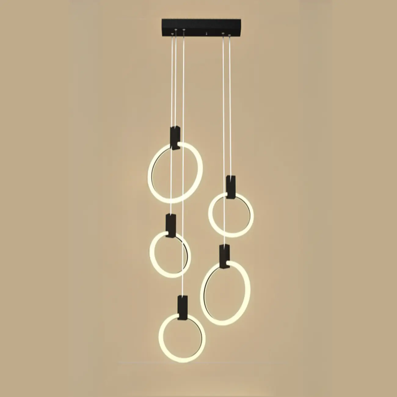 Customizable Gold Ring LED Cluster Pendant Light for Staircase Image - 7 | homeyfad