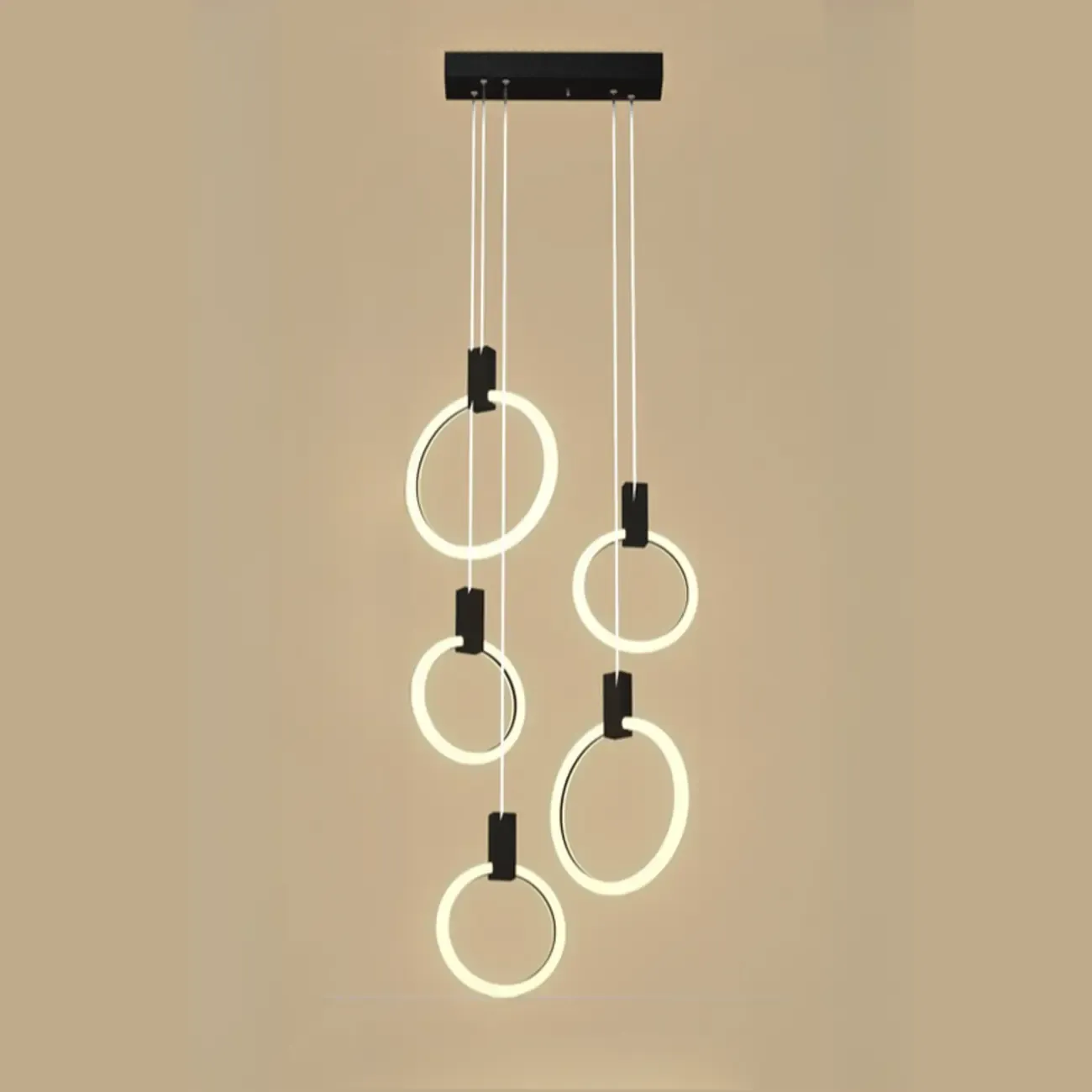 Customizable Gold Ring LED Cluster Pendant Light for Staircase Image - 7