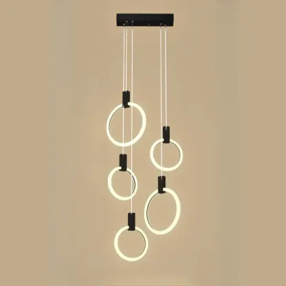 Customizable Gold Ring LED Cluster Pendant Light for Staircase Image - 7