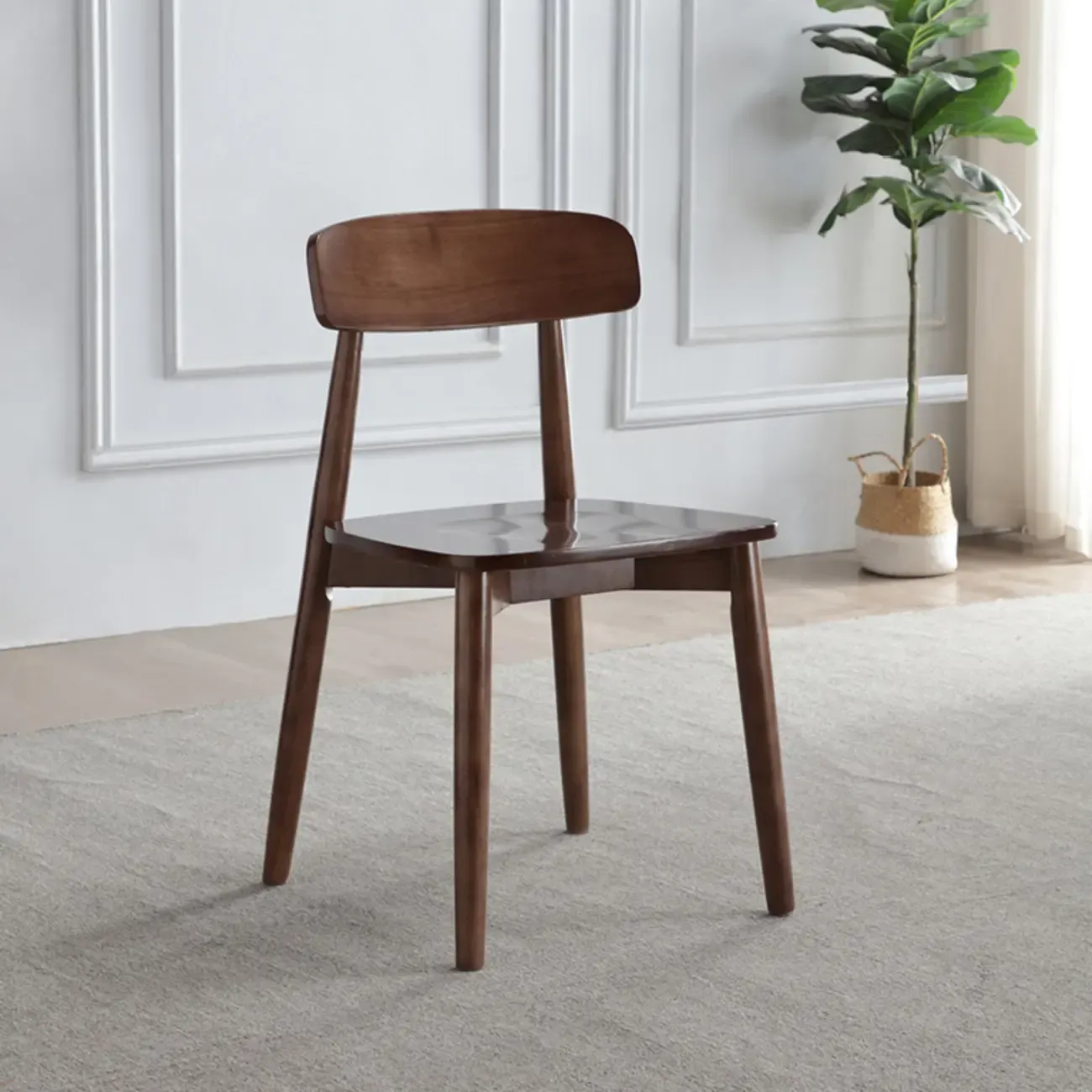 Scandinavian Wooden Low Back Upholstered Dining Chair Image - 18