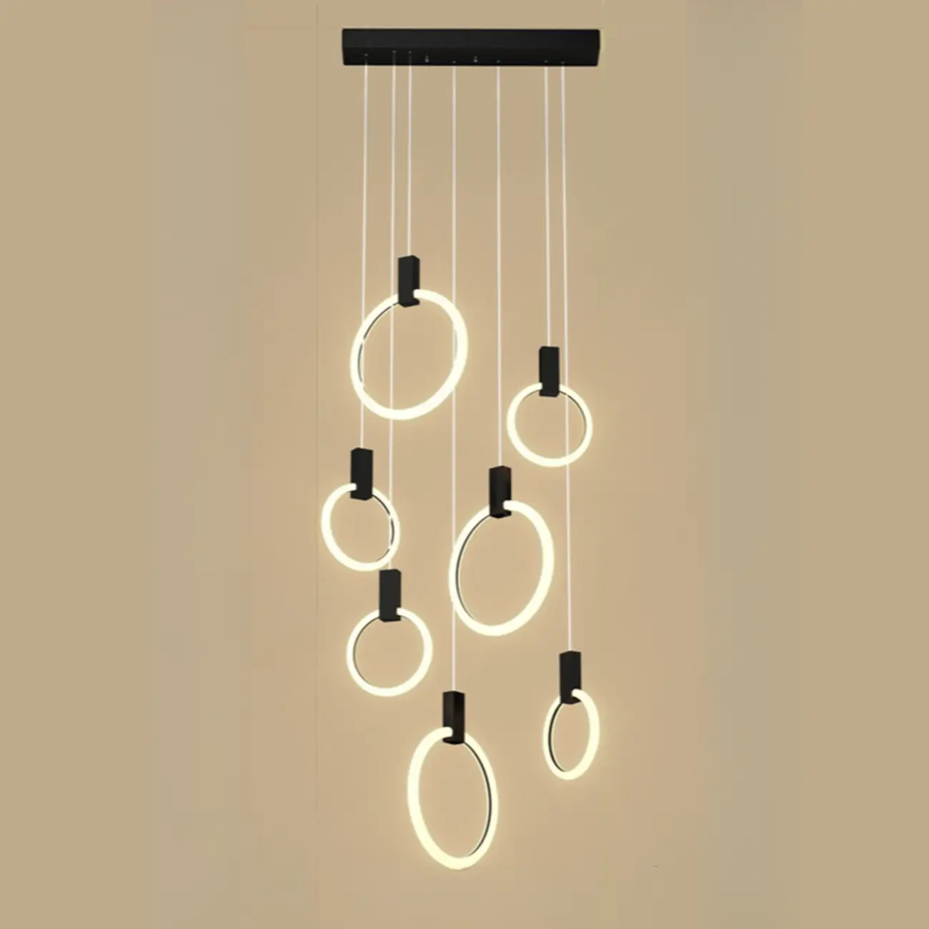 Customizable Gold Ring LED Cluster Pendant Light for Staircase Image - 8 | homeyfad