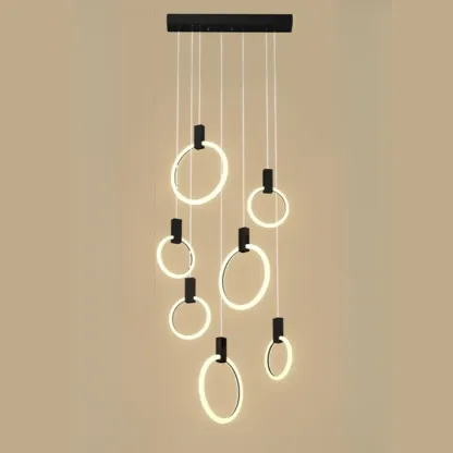 Customizable Gold Ring LED Cluster Pendant Light for Staircase Image - 8
