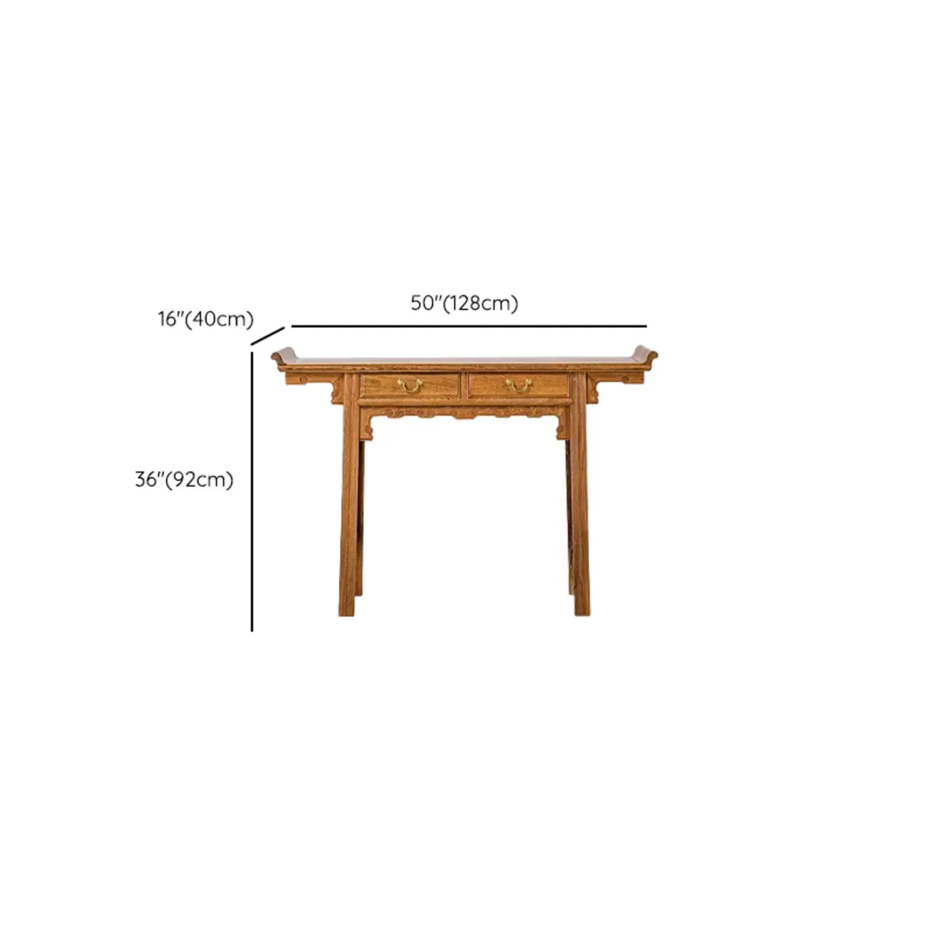 Oriental Brown Wooden Console Table with Drawers #size