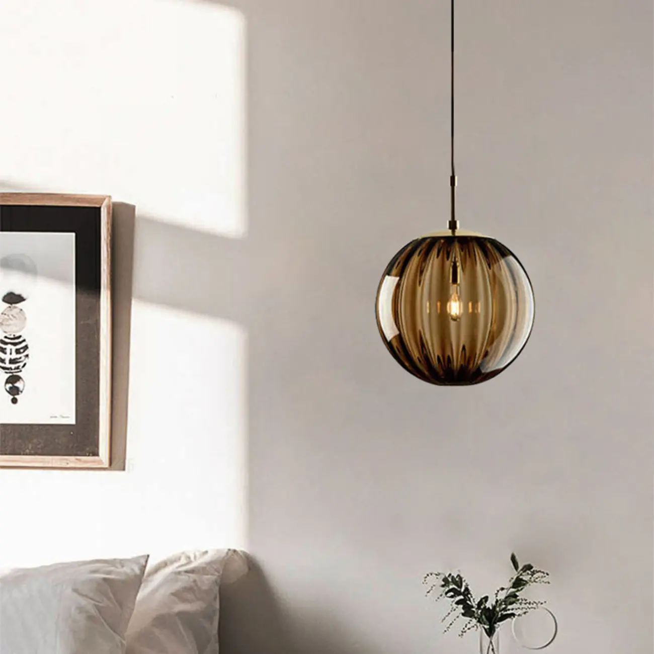 Modern Smoky Glass LED Globe Pendant Light Design for Bedroom Image - 4 | homeyfad