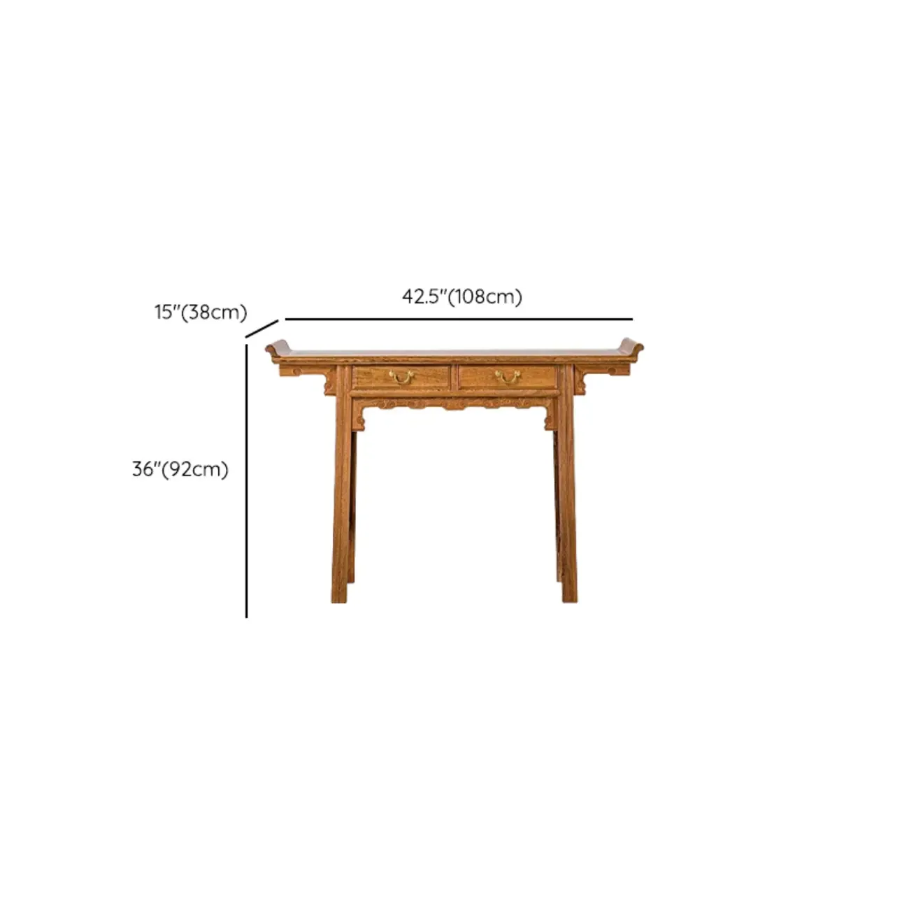Oriental Brown Wooden Console Table with Drawers Image - 17