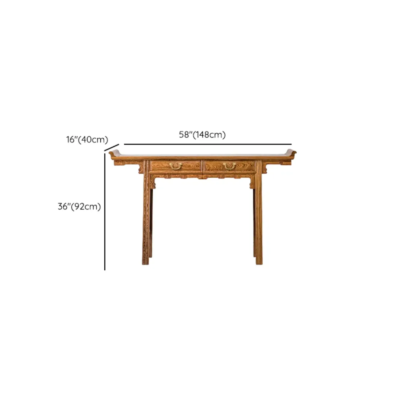 Oriental Brown Wooden Console Table with Drawers Image - 18