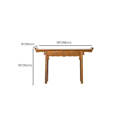 Oriental Brown Wooden Console Table with Drawers Image - 18