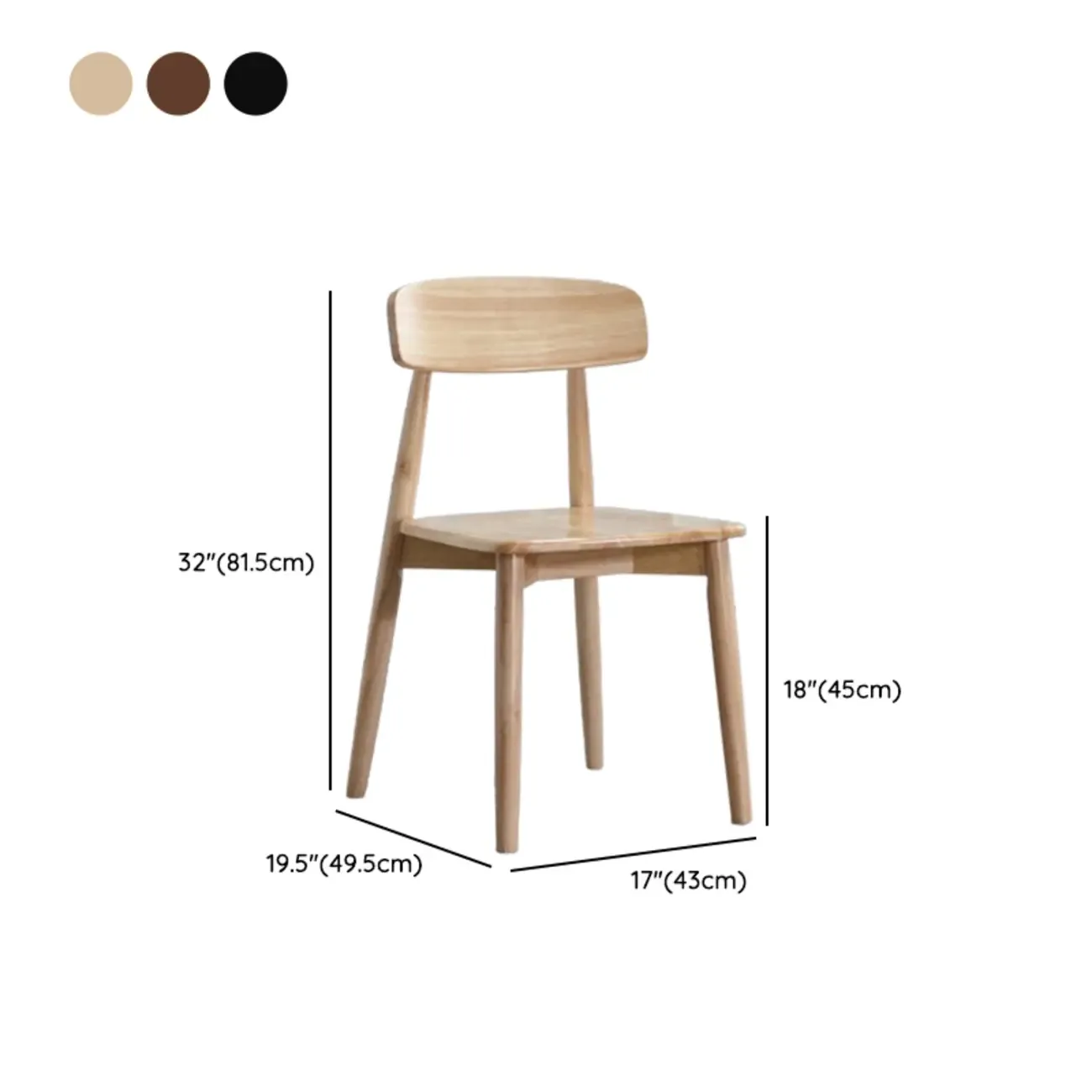 Scandinavian Wooden Low Back Upholstered Dining Chair #size