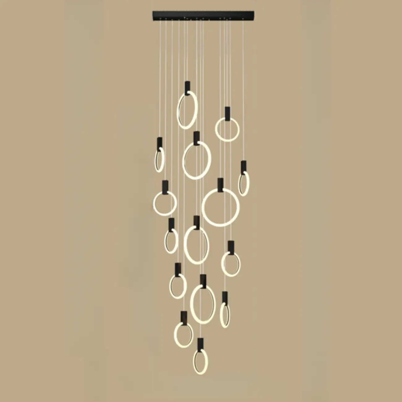 Customizable Gold Ring LED Cluster Pendant Light for Staircase Image - 10 | homeyfad