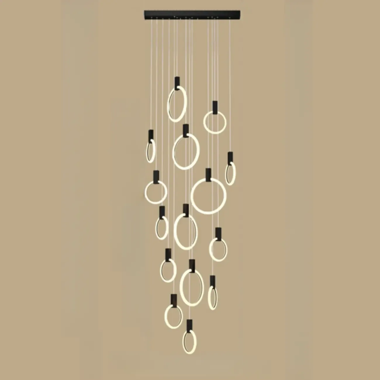 Customizable Gold Ring LED Cluster Pendant Light for Staircase Image - 10