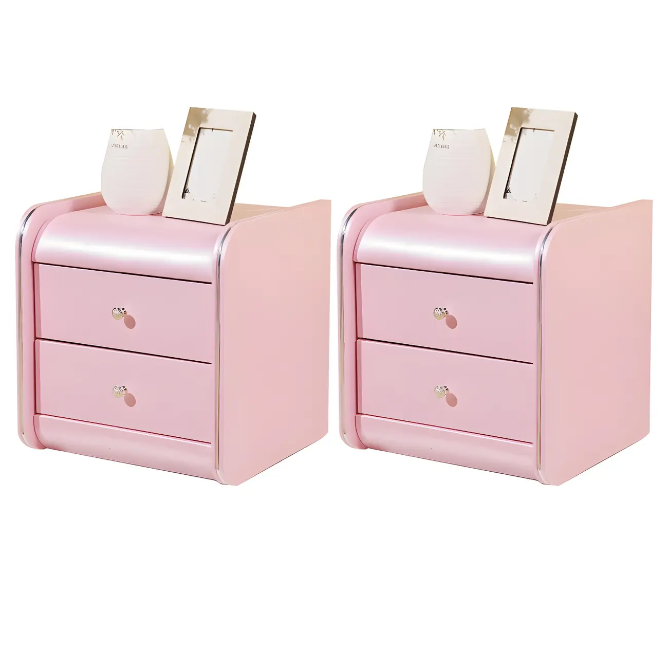 Stylish Leather Round Edge Bedside Table with 2 Drawers in Blue Image - 45 | homeyfad