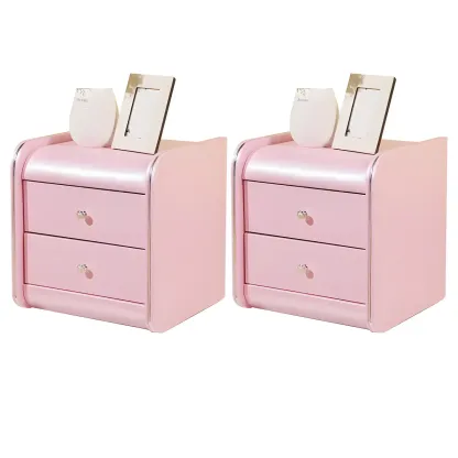 Stylish Leather Round Edge Bedside Table with 2 Drawers in Blue Image - 45