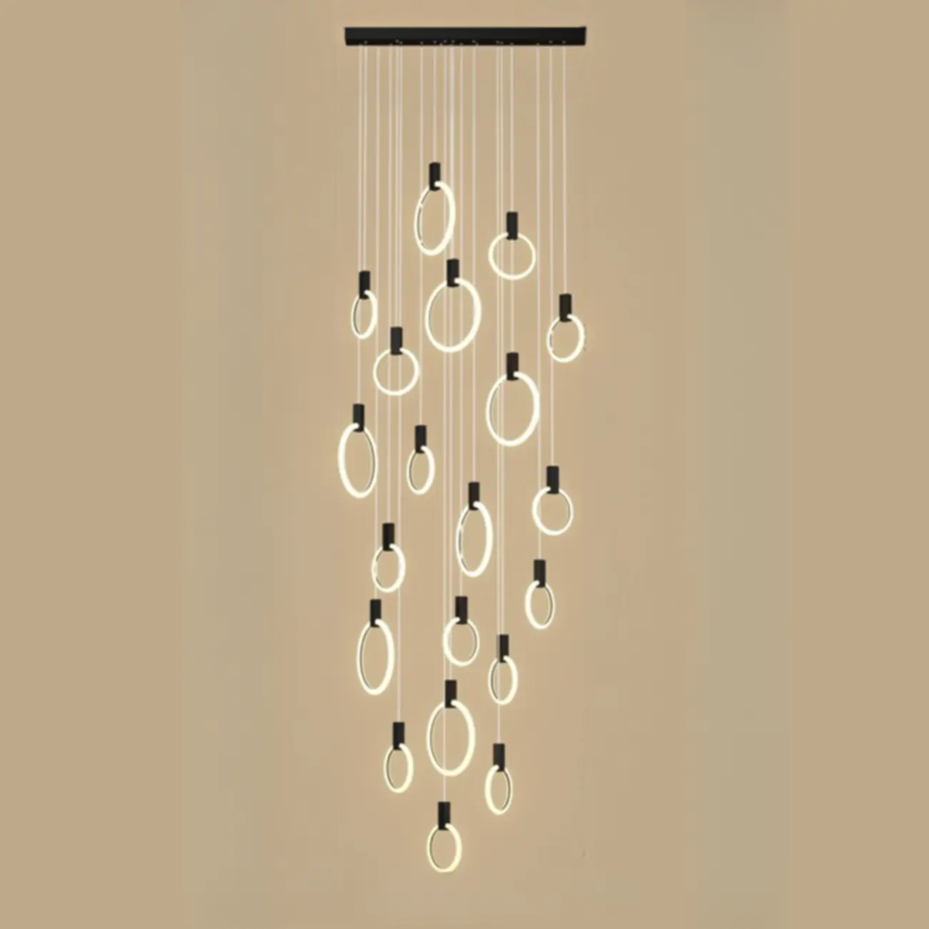 Customizable Gold Ring LED Cluster Pendant Light for Staircase Image - 11 | homeyfad