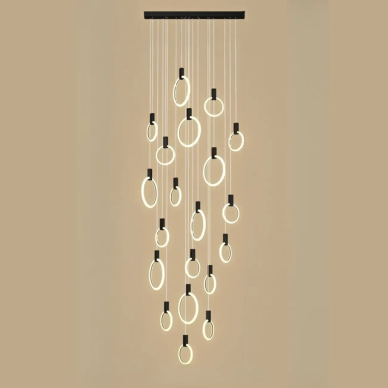 Customizable Gold Ring LED Cluster Pendant Light for Staircase Image - 11