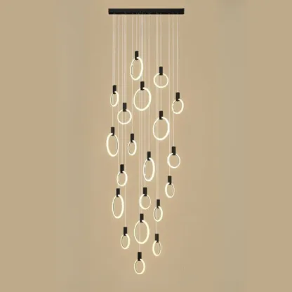 Customizable Gold Ring LED Cluster Pendant Light for Staircase Image - 11
