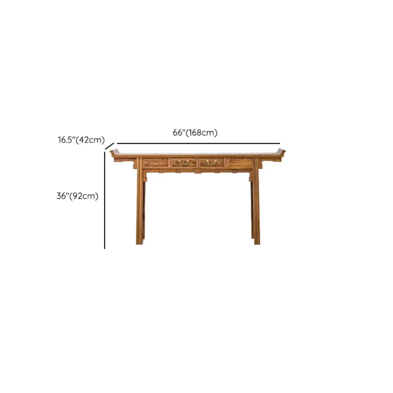 Oriental Brown Wooden Console Table with Drawers Image - 20