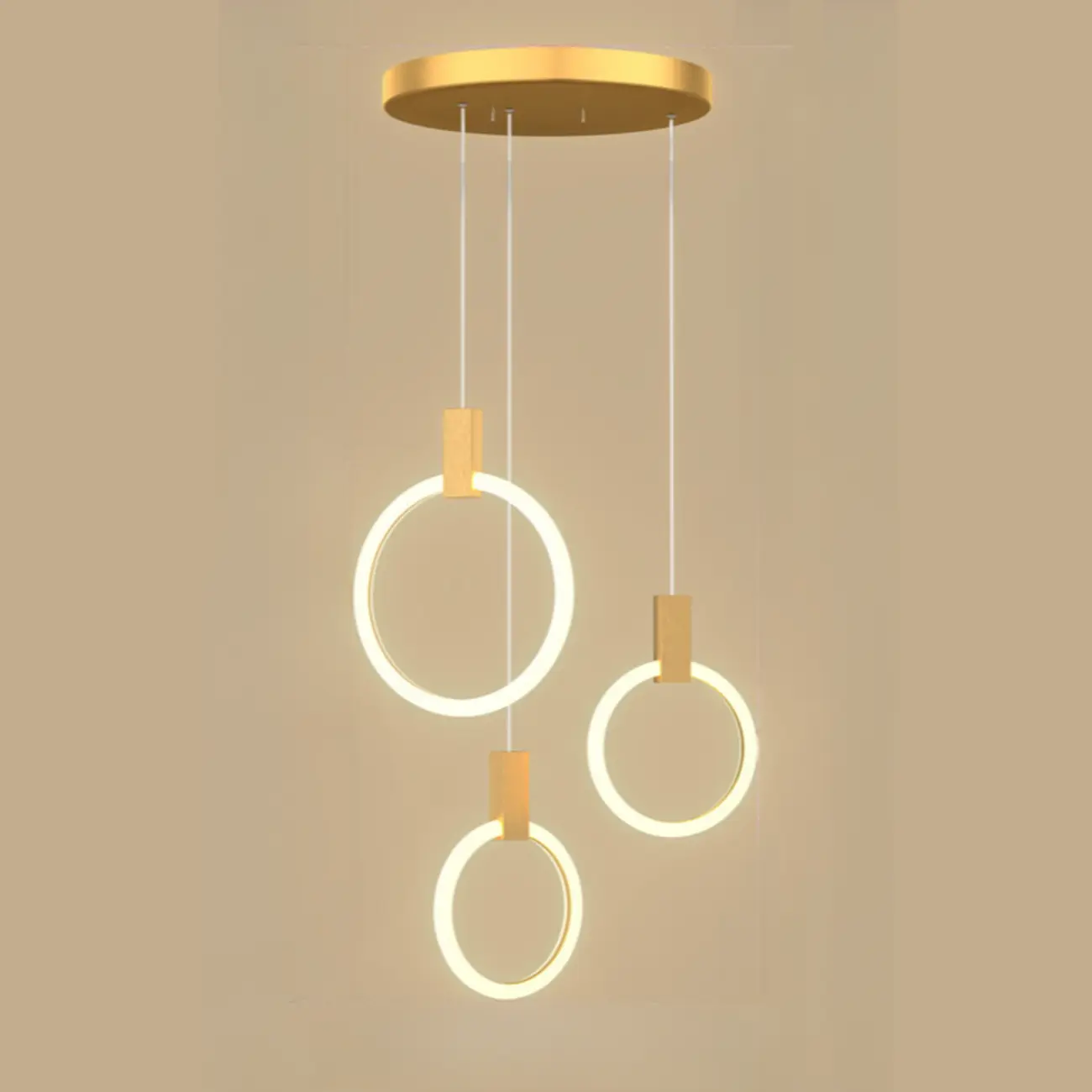 Customizable Gold Ring LED Cluster Pendant Light for Staircase Image - 12 | homeyfad