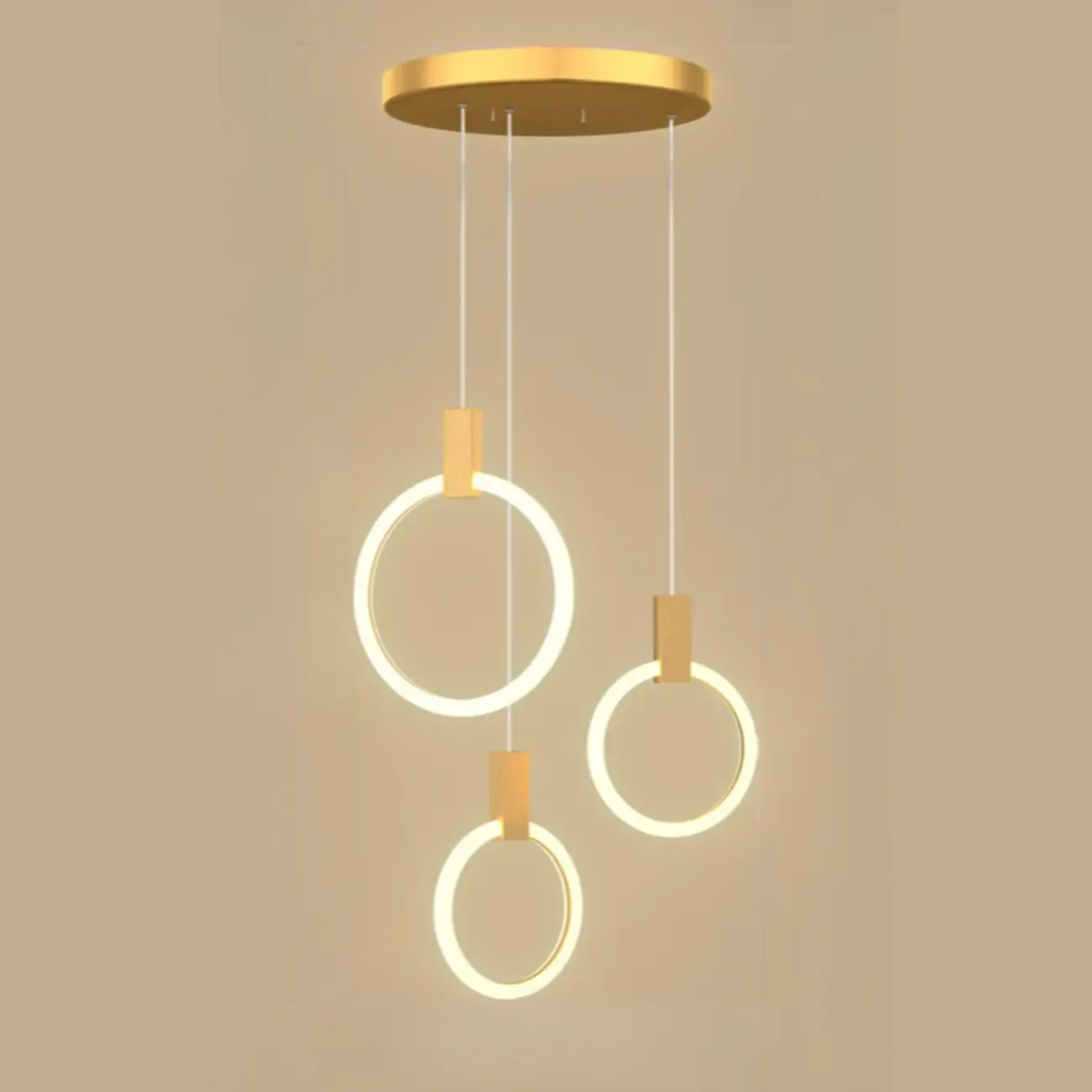 Customizable Gold Ring LED Cluster Pendant Light for Staircase Image - 12