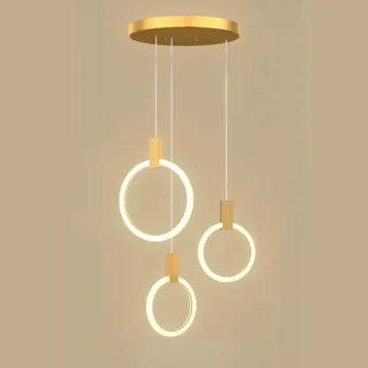 Customizable Gold Ring LED Cluster Pendant Light for Staircase Image - 12