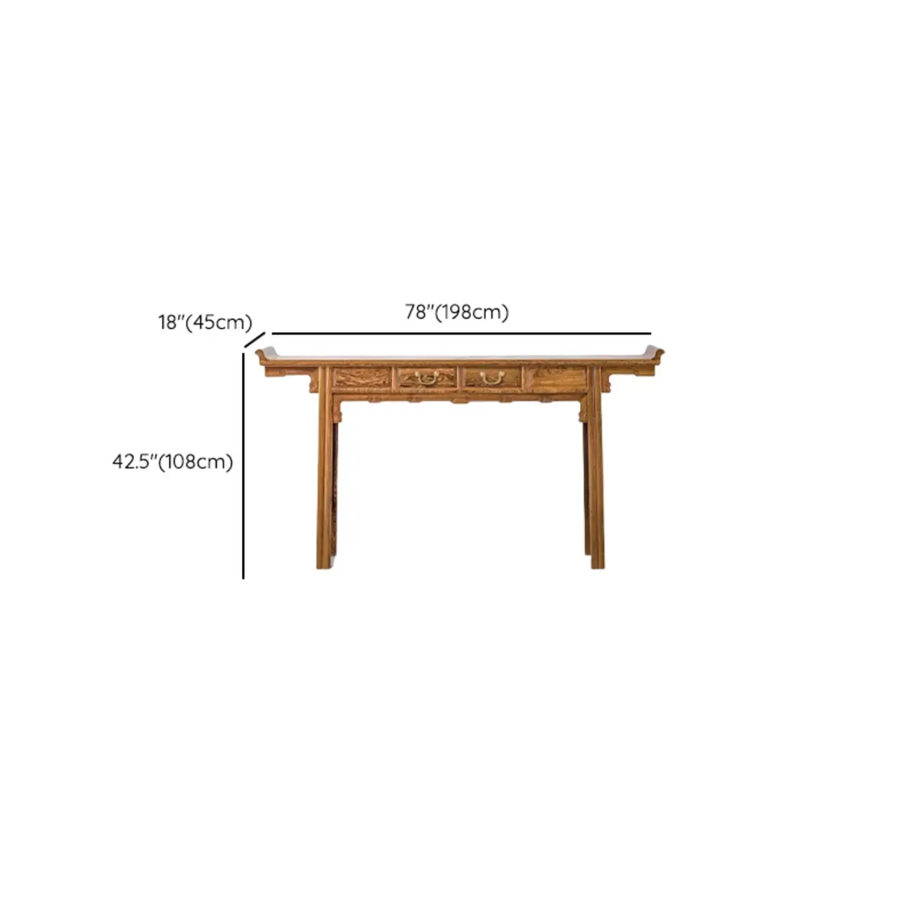 Oriental Brown Wooden Console Table with Drawers Image - 21