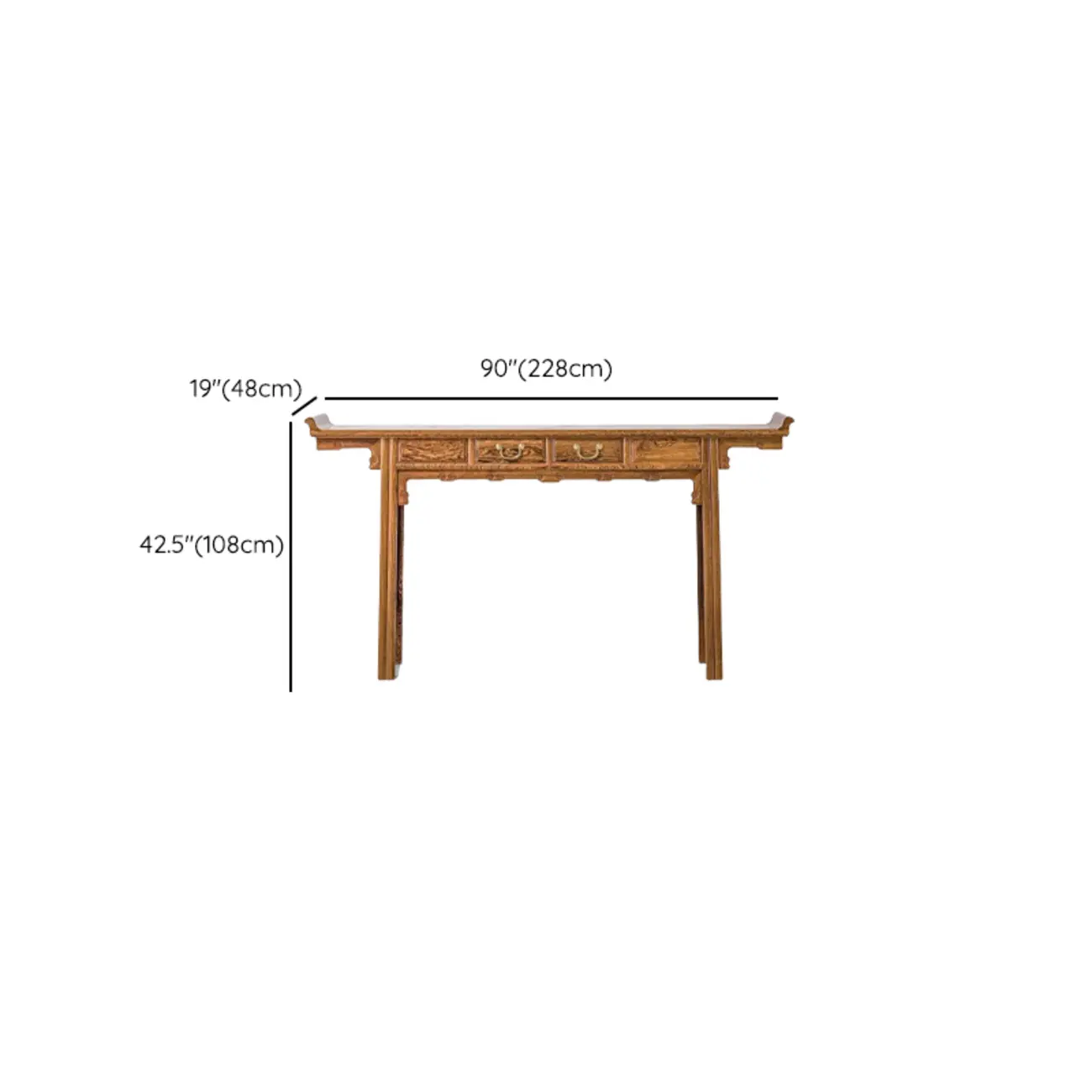 Oriental Brown Wooden Console Table with Drawers Image - 22 | homeyfad