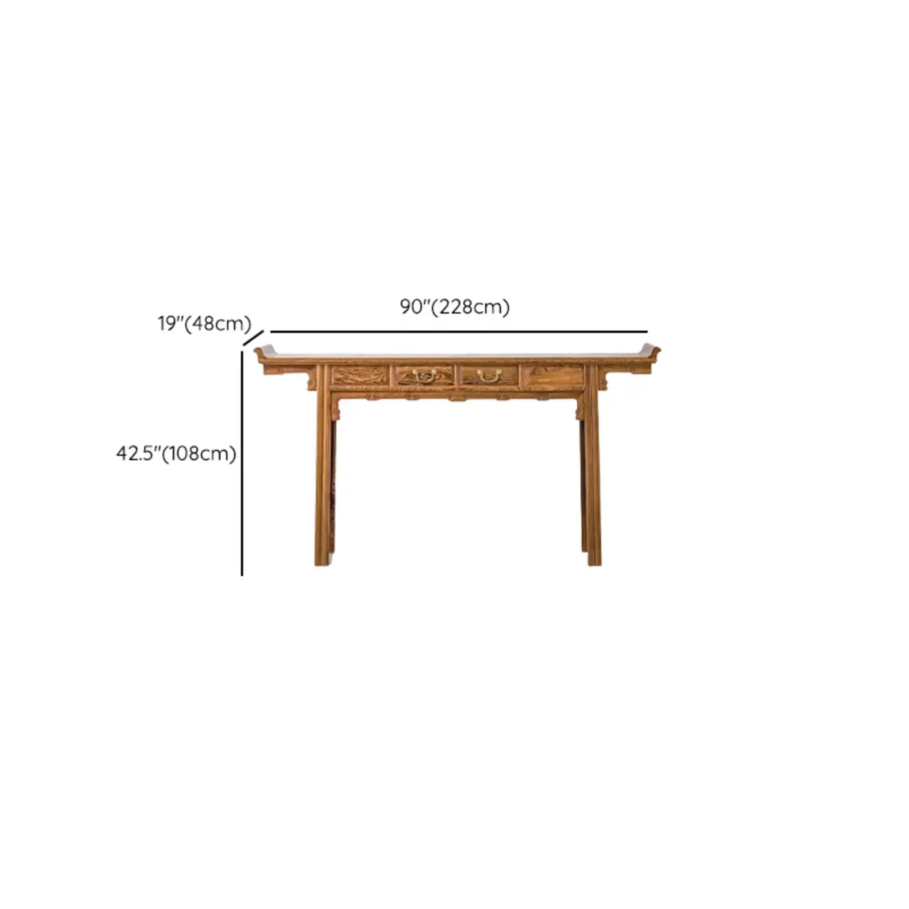 Oriental Brown Wooden Console Table with Drawers Image - 22